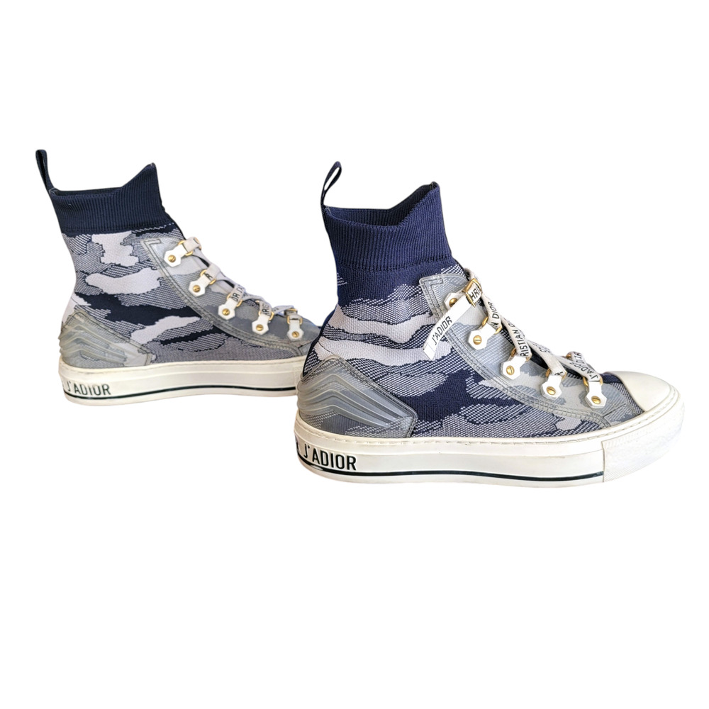 Christian Dior Walk N’ Dior J’Adior Blue Gray Camo Knit Sneakers 37.5 / US 7.5 - Picture 4 of 9